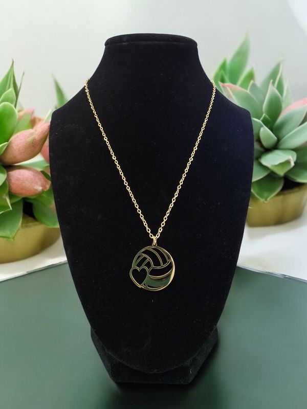 Custom Engraved Gold Volleyball Necklace