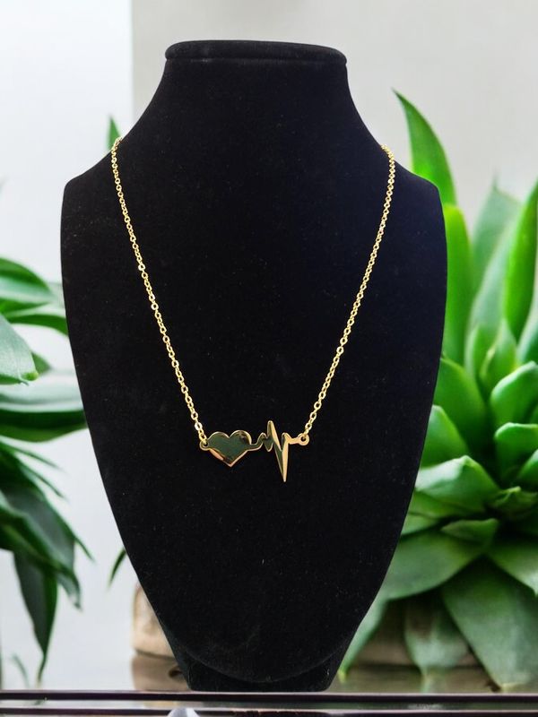 Custom Engraved Heartbeat Love Gold Necklace