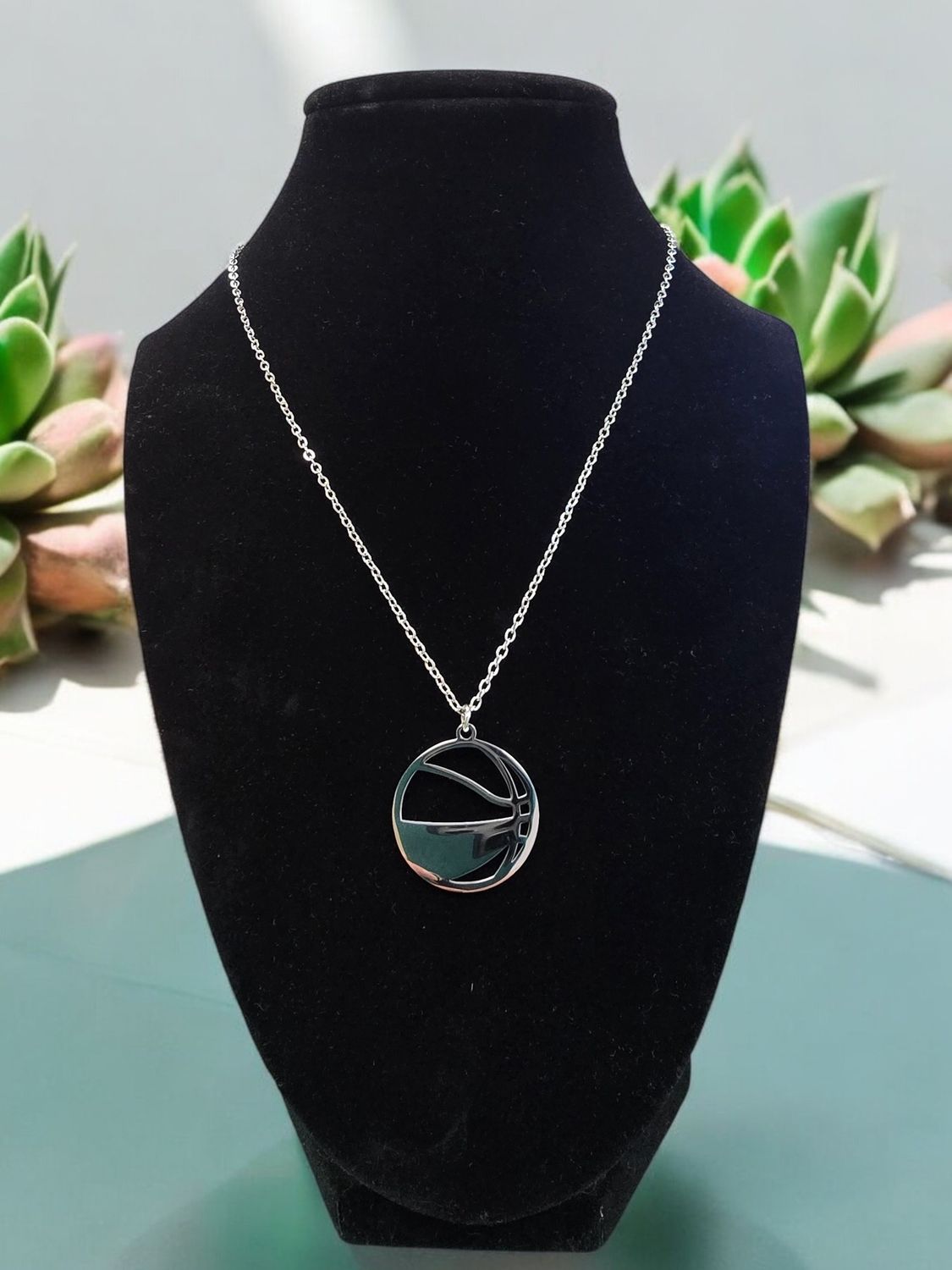 Custom Engraving Silver Basketball Necklace