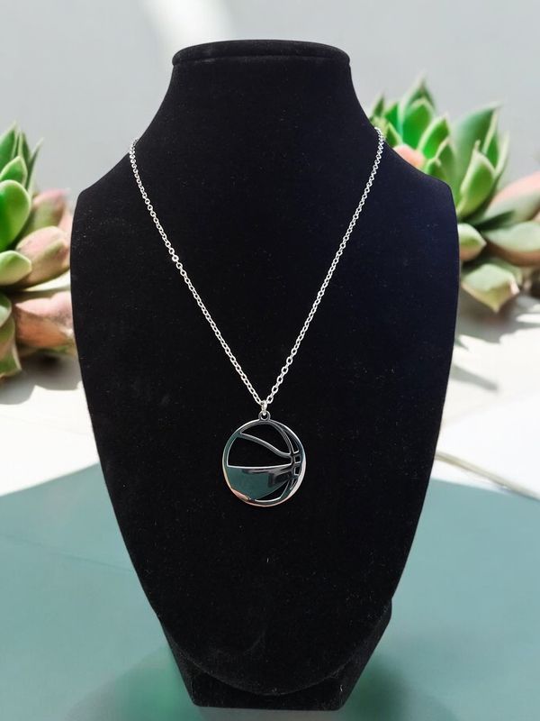 Custom Engraving Silver Basketball Necklace