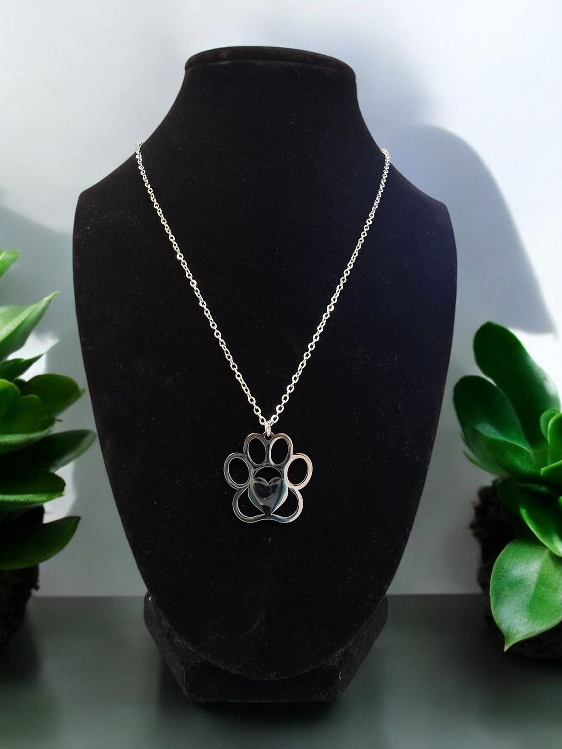 Custom Engraved Silver Paw Necklace