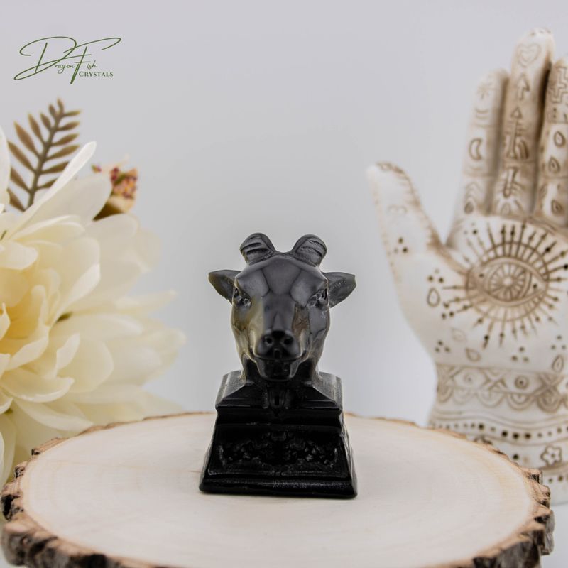 Black Obsidian Zodiac Carving, Year of the Goat