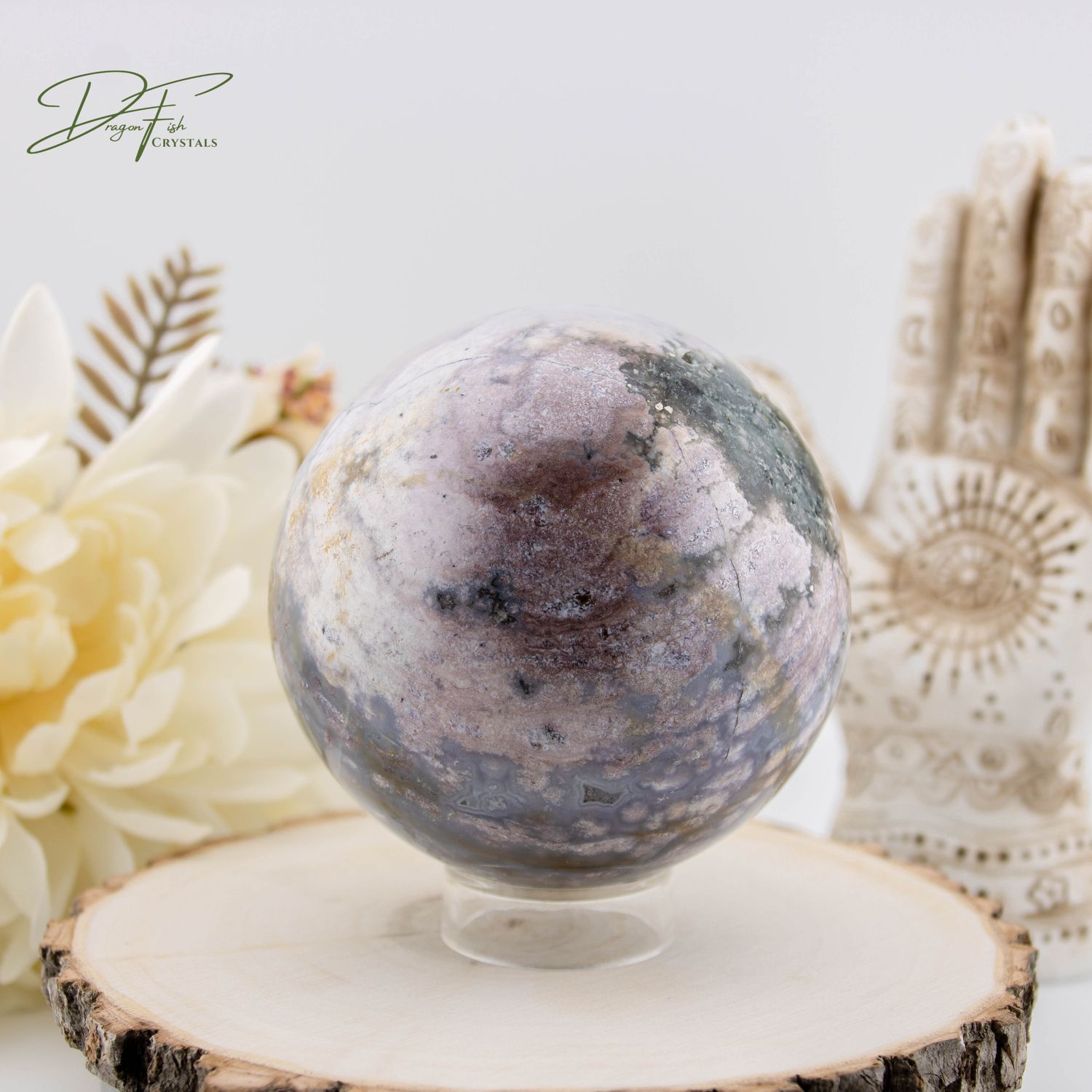 Ocean Jasper Sphere with Pyrite Inclusions