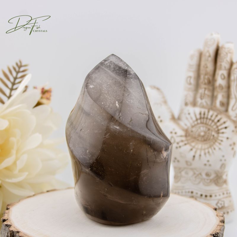 Smoky Quartz Flame with Golden Healer Inclusions
