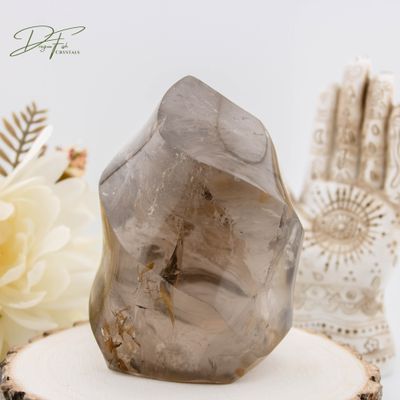 Smoky Quartz Flame with Golden Healer Inclusions