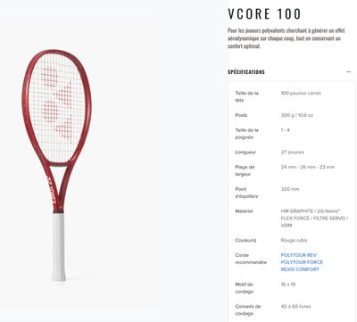 YONEX VCORE 100 (8e Gen.) - Raquette de tennis