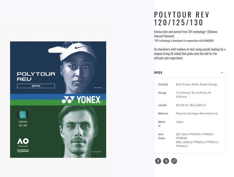 YONEX Polytour REV Spin 125 - Cordage Tennis