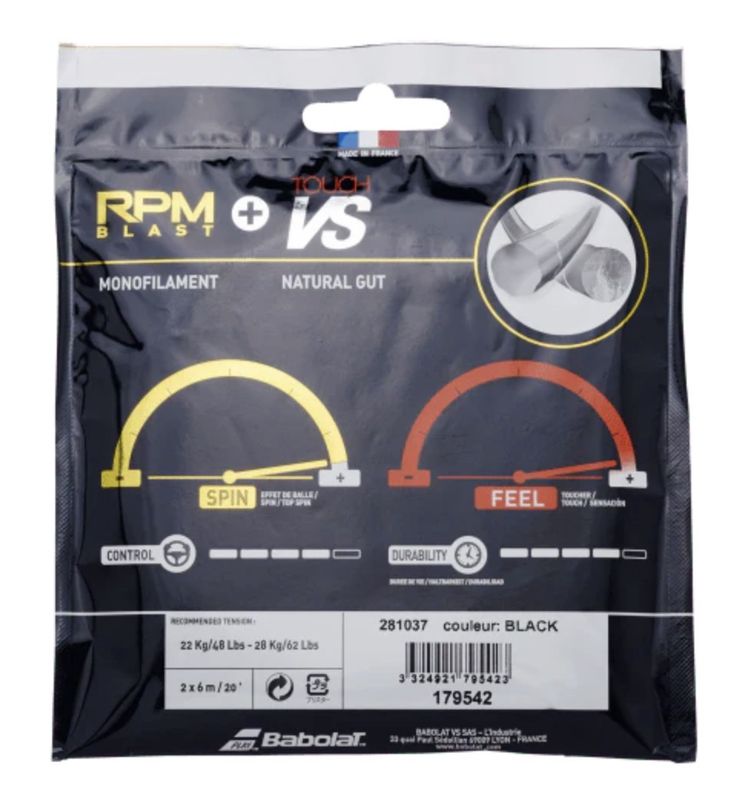 BABOLAT Cordage Hybrid RPM Blast 125/17 + VS 130/16 - Noir