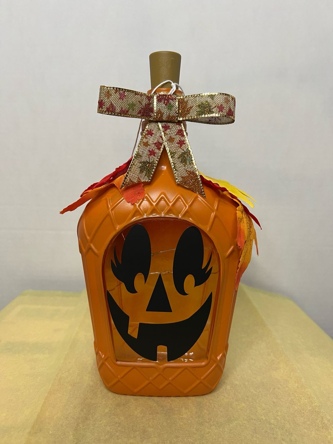 Pumpkin Painted Liquor Bottle With Lights