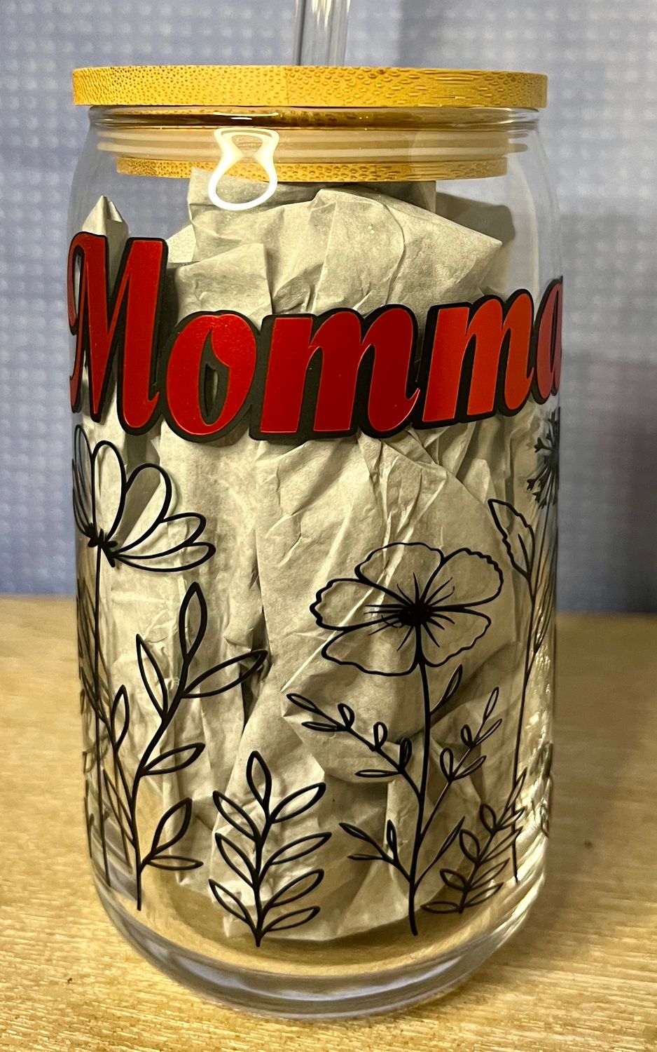 Momma glass can jar