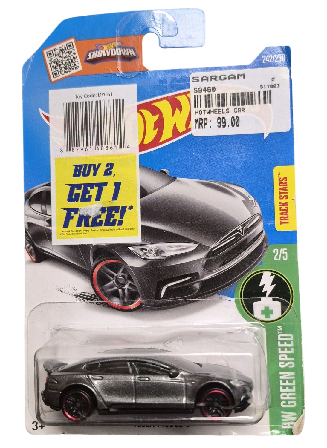 2016 Hot Wheels Tesla Model S – Track Stars #242/250 – New on Card 🇨🇦