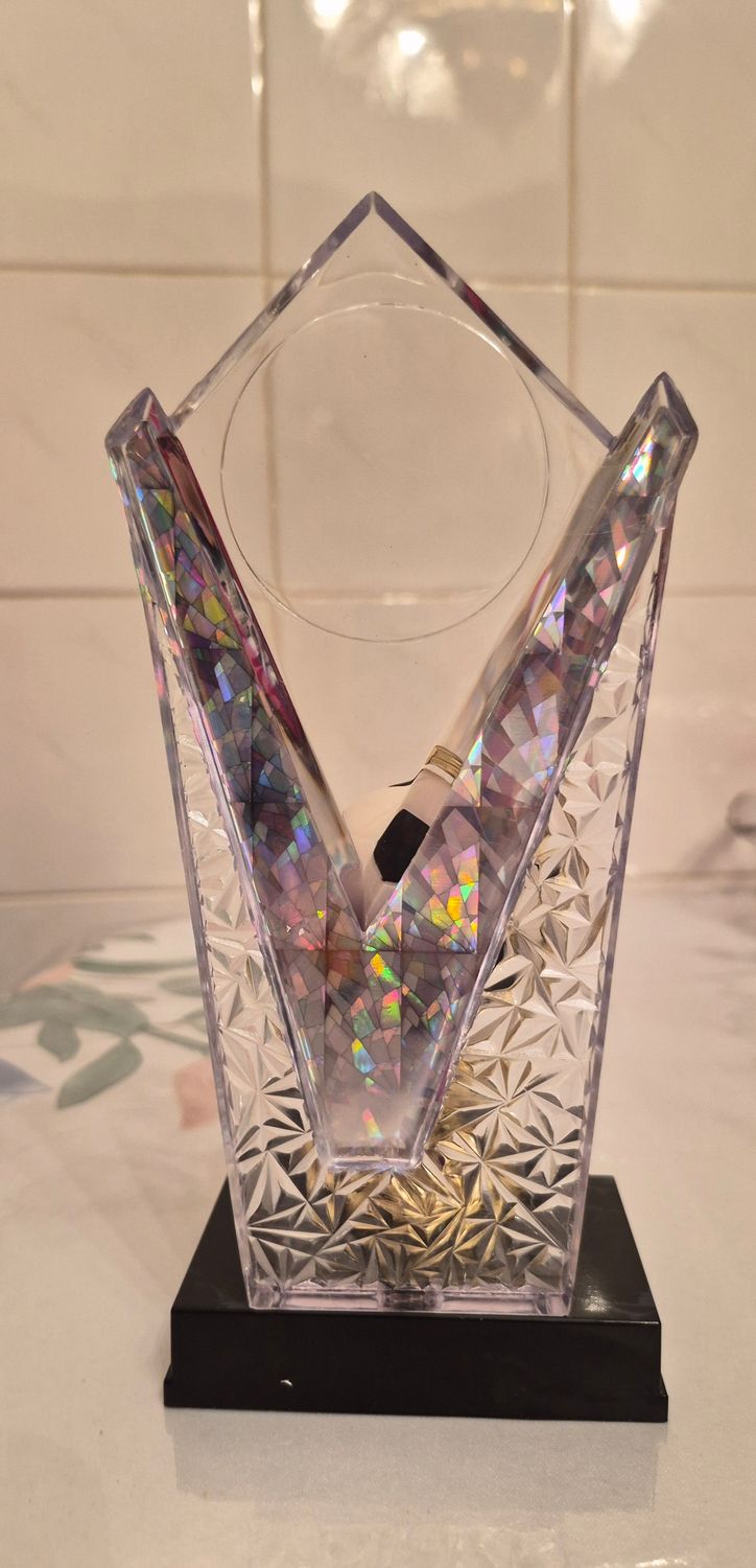 Soccer Ball Trophy - Purple &amp; Clear Acrylic Design - 8" Tall