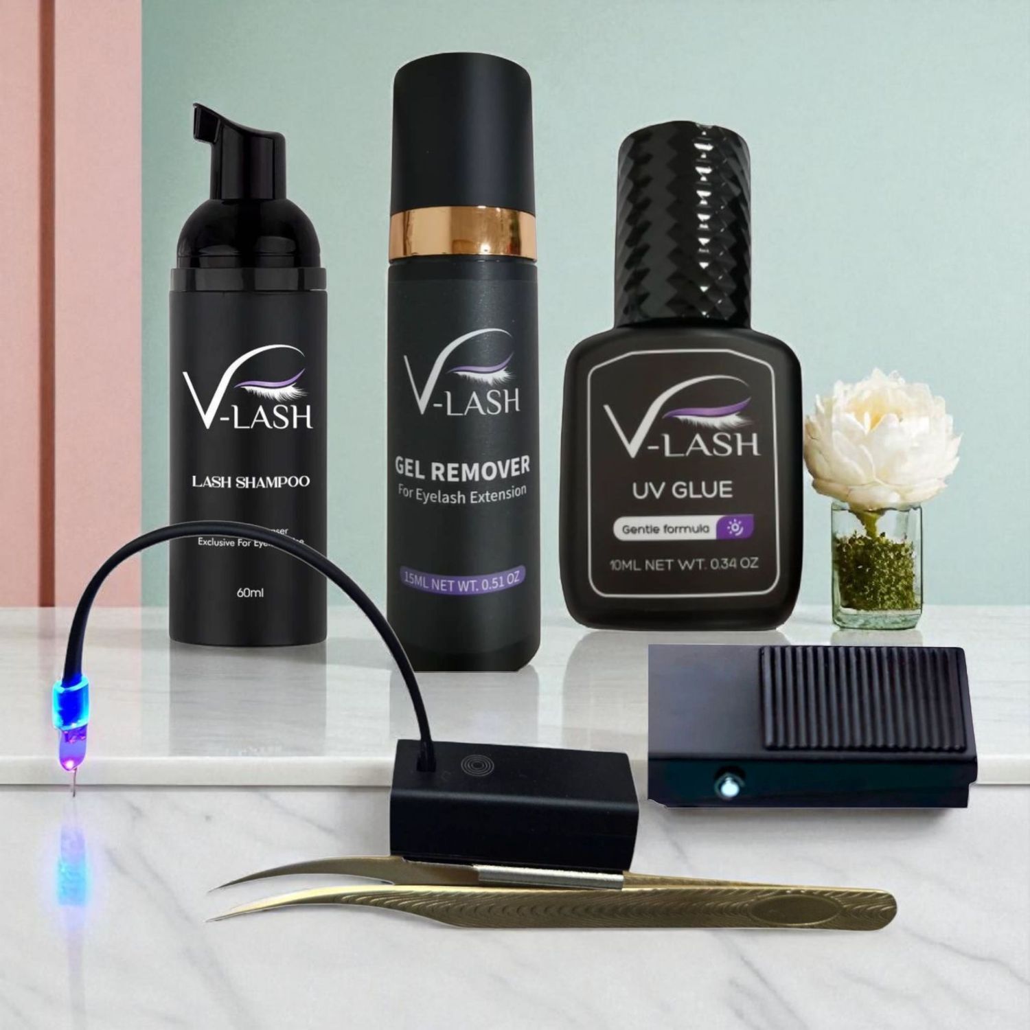 Bluetooth V-Lash Pro 4.0 LED Eyelash Extensions Tweezers Lamp Kit.