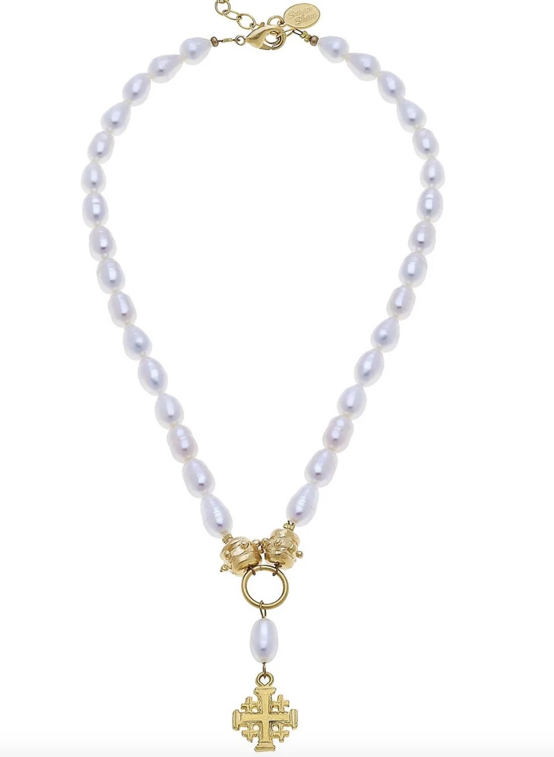 SS Jerusalem Cross Freshwater Pearl Necklace