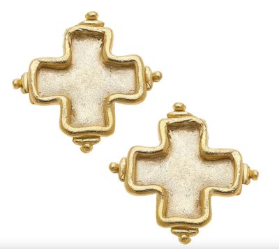 SS Handmade Square Gold Cross Earrings
