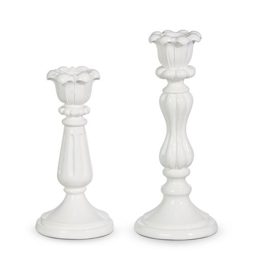 9" White Candle Stick - set of 2