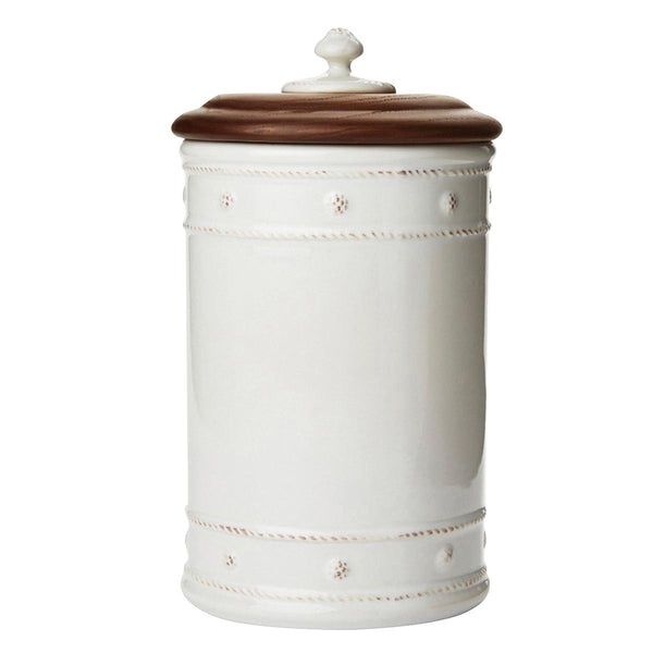 Berry &amp; Thread 10” Canister with Wooden Lid - Whitewash