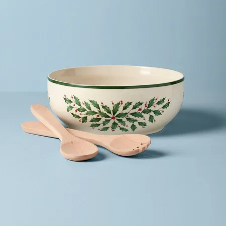Holiday Salad Bowl &amp;bWood Servers