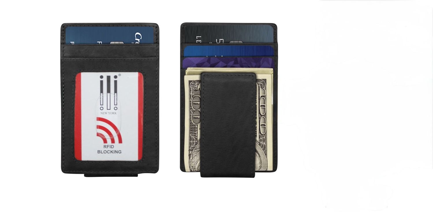 Black Money Clip Leather Wallet