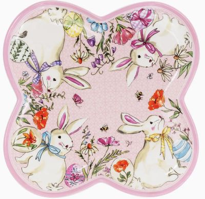 11.5" Dia Easter Bunny Clover Porcelain Platter