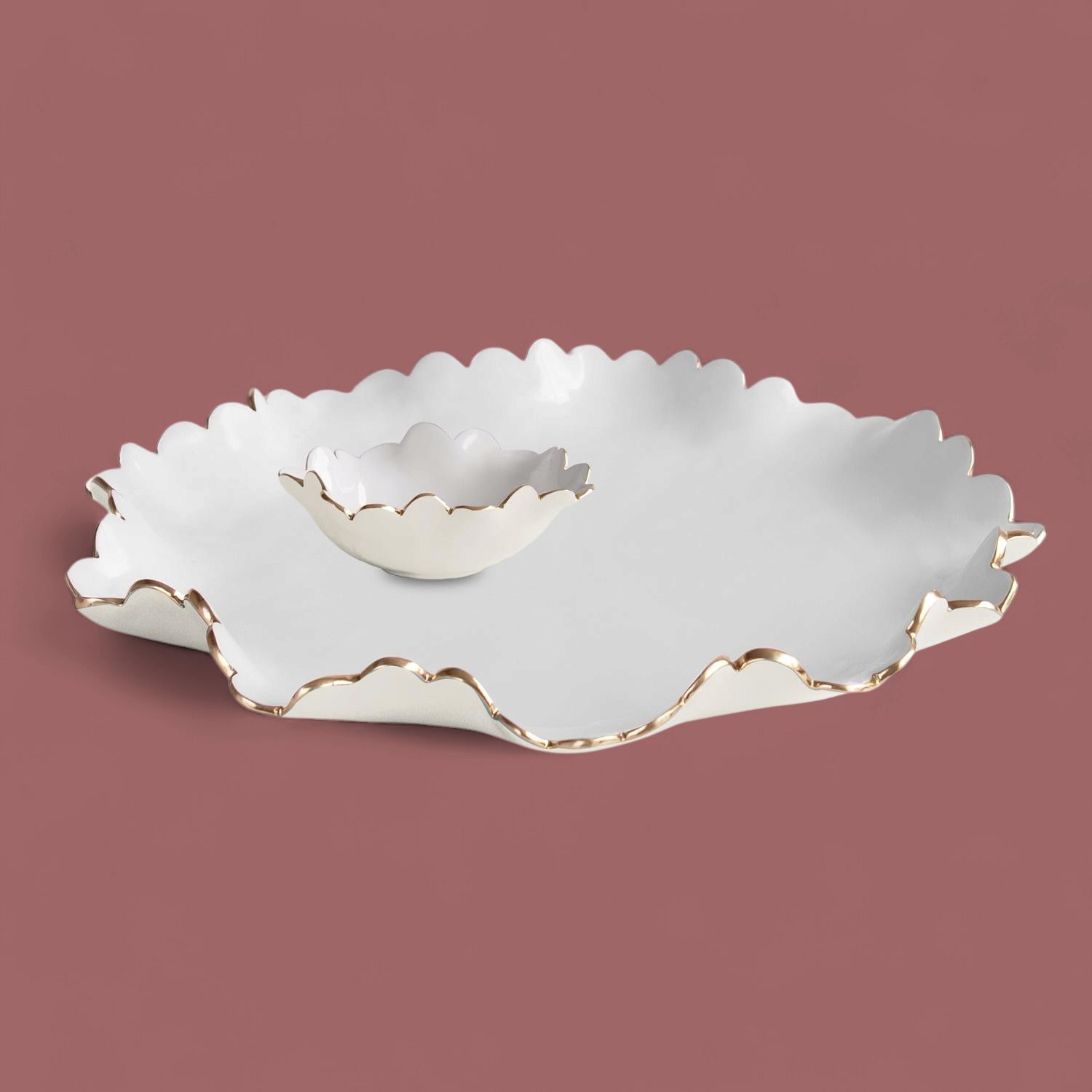 ENCANTO Colette Large Chip &amp; Dip, Colour: cream and white