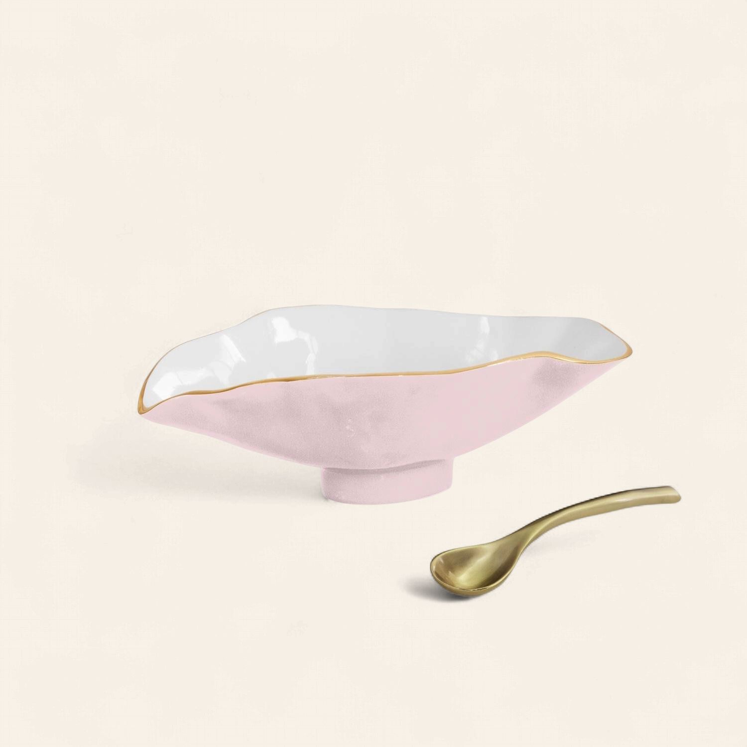 ENCANTO Claire Oval Bowl with Spoon, Colour: camellia and white
