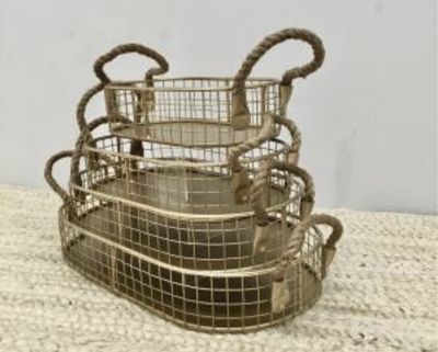 Large Gold Oval Basket with Jute Handles
