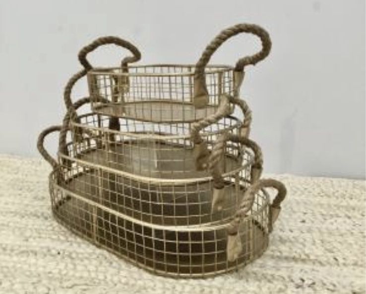 Medium Gold Oval Basket with Jute Handles