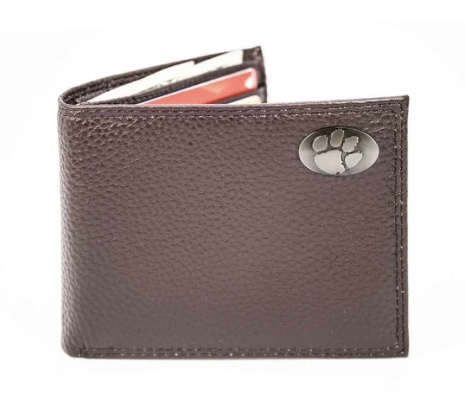 Bifold Leather Wallet, Style: Clemson Tigers