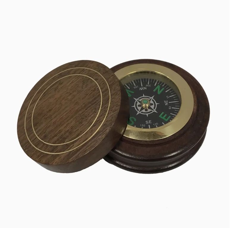 Wooden Compass with Brass Inlay