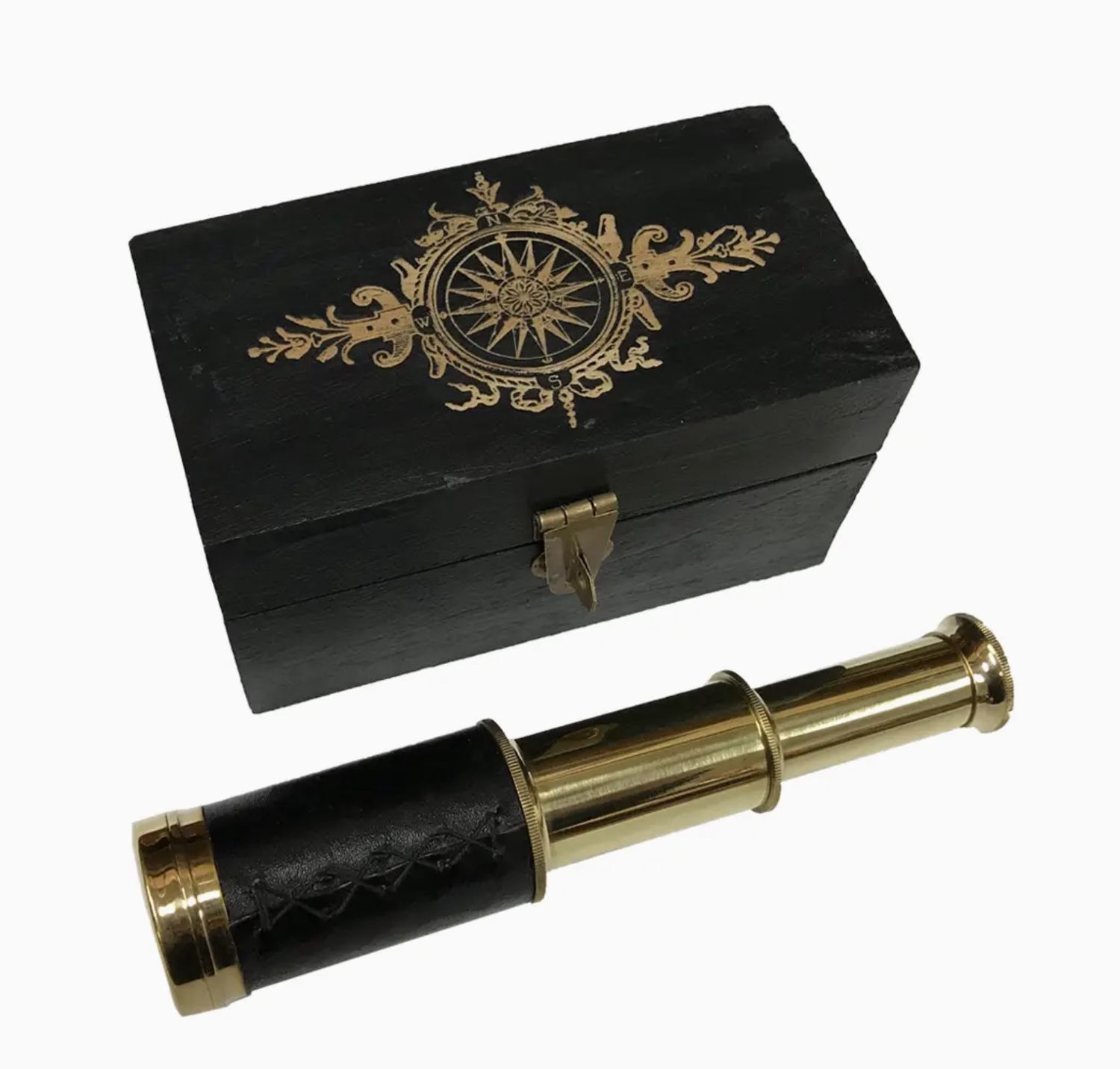 Wood Box with Brass Telescope