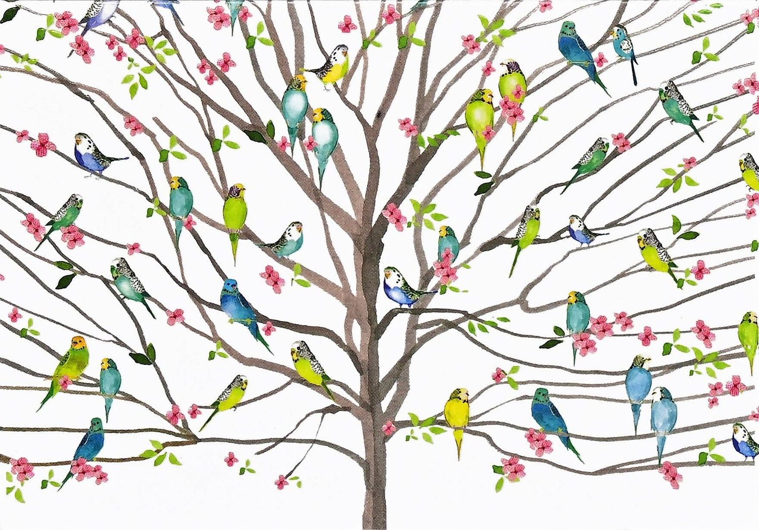 Tree of Budgies Note Cards,Tree of Budgies Note Cards