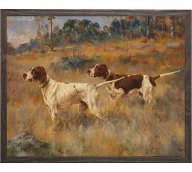 Vintage German Shorthaired Pointers Framed Painting