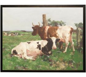 Vintage Cows Framed Oil Painting