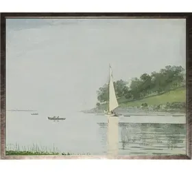 Sailboat w/ Cream Mat Framed Watercolor Reprodution
