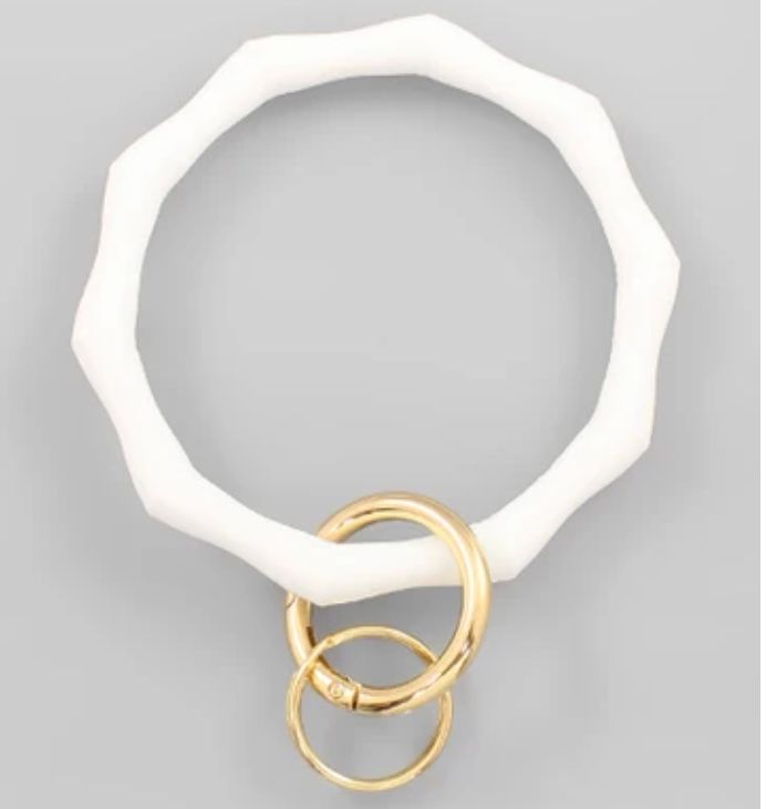 Bamboo Silicone Keyring Bracelet, Color: White