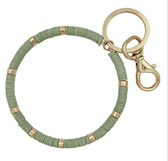 Rubber and Metal Bead Keyring Bracelet, Color: Olive