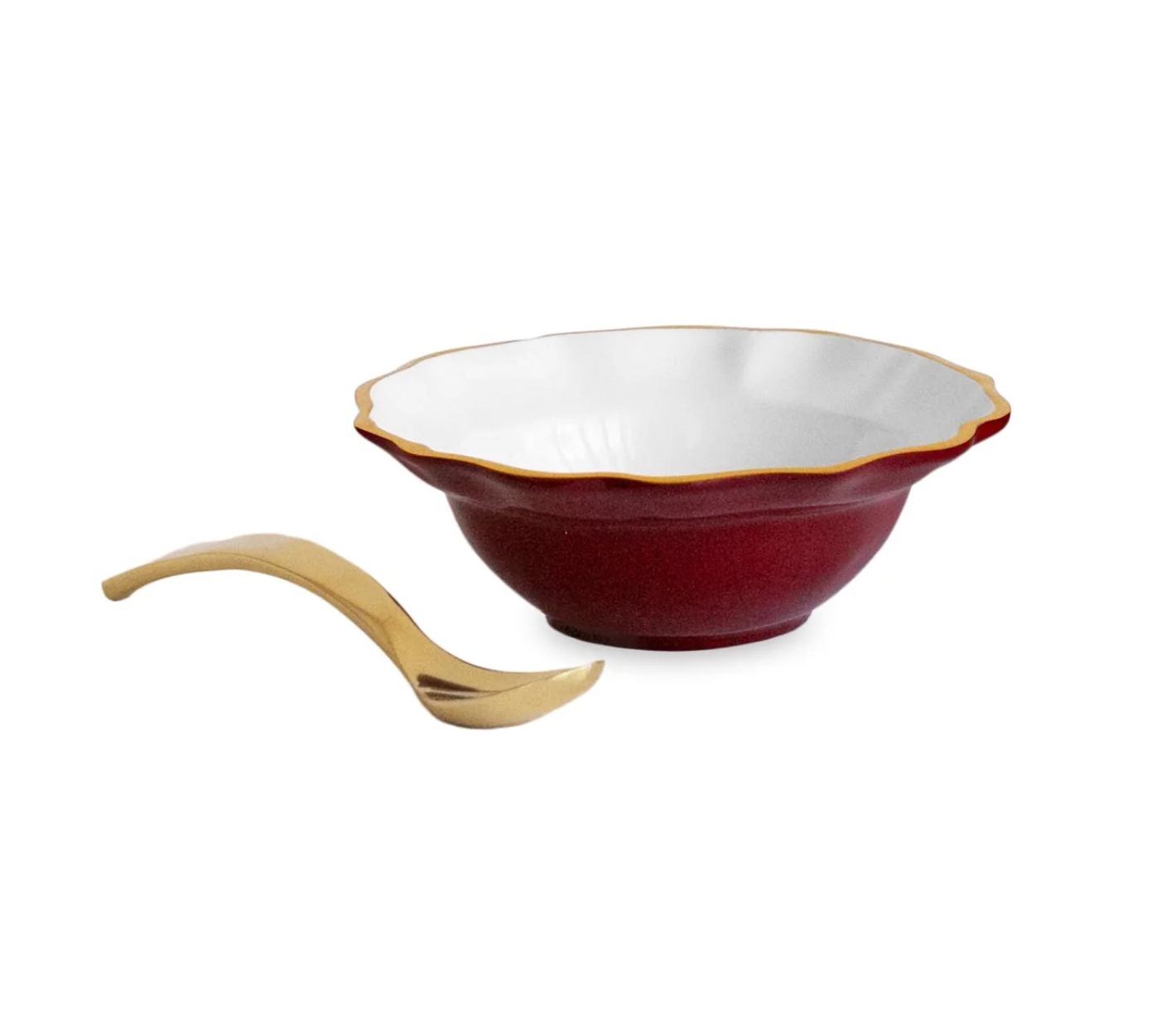 Encanto Faenza Mini Bowl w/ Spoon, burgundy &amp; white