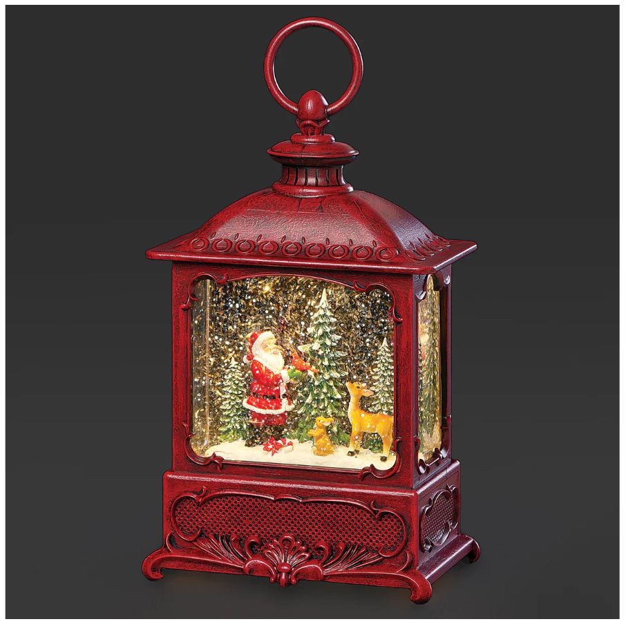 Confetti Lites Lighted Swirl Santa &amp; Woodland Animals Red Lantern