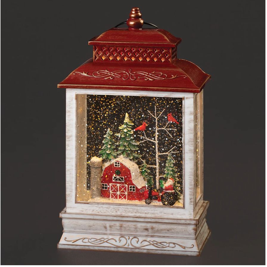 Confetti Lites Lighted Swirl Santa's Farmhouse Tractor Lantern
