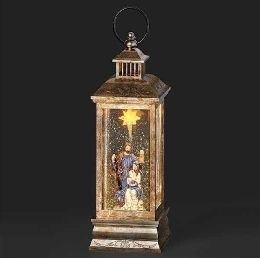 11"Lighted Holy Family Swirl Lantern Lit Star