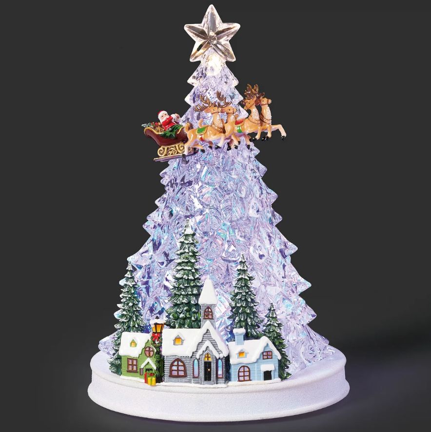 Lighted Musical Tree with Santa &amp; Reindeer Over Village