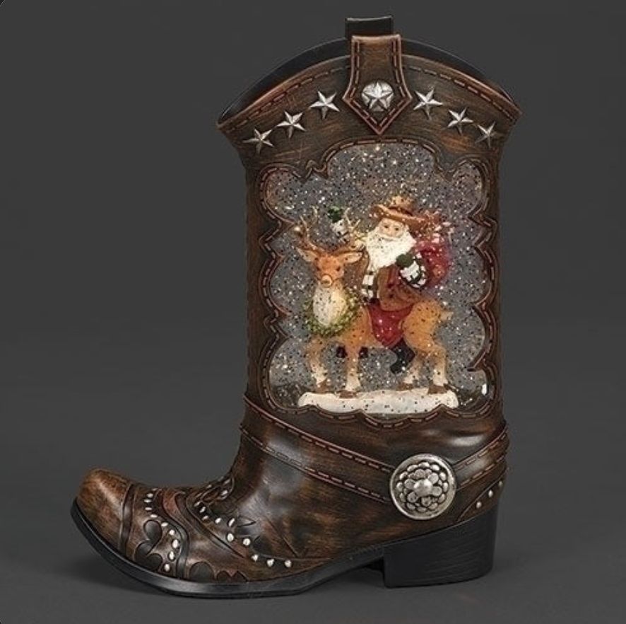 Lighted Swirl Boot, Santa Riding Deer