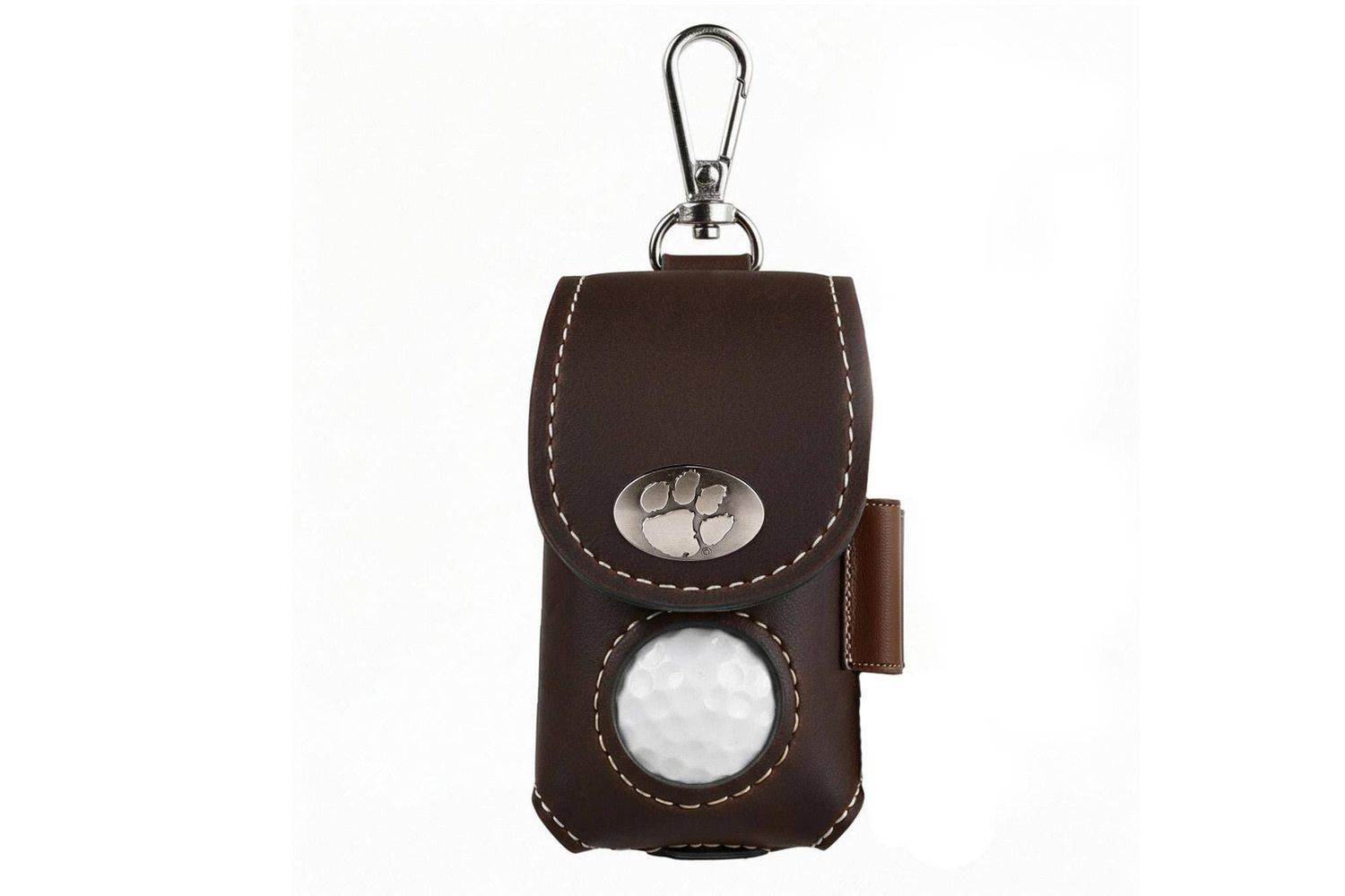 Clemson Tigers Leather Golf Ball and Tee Holder, Item - Finish: Ball Bag - Brown