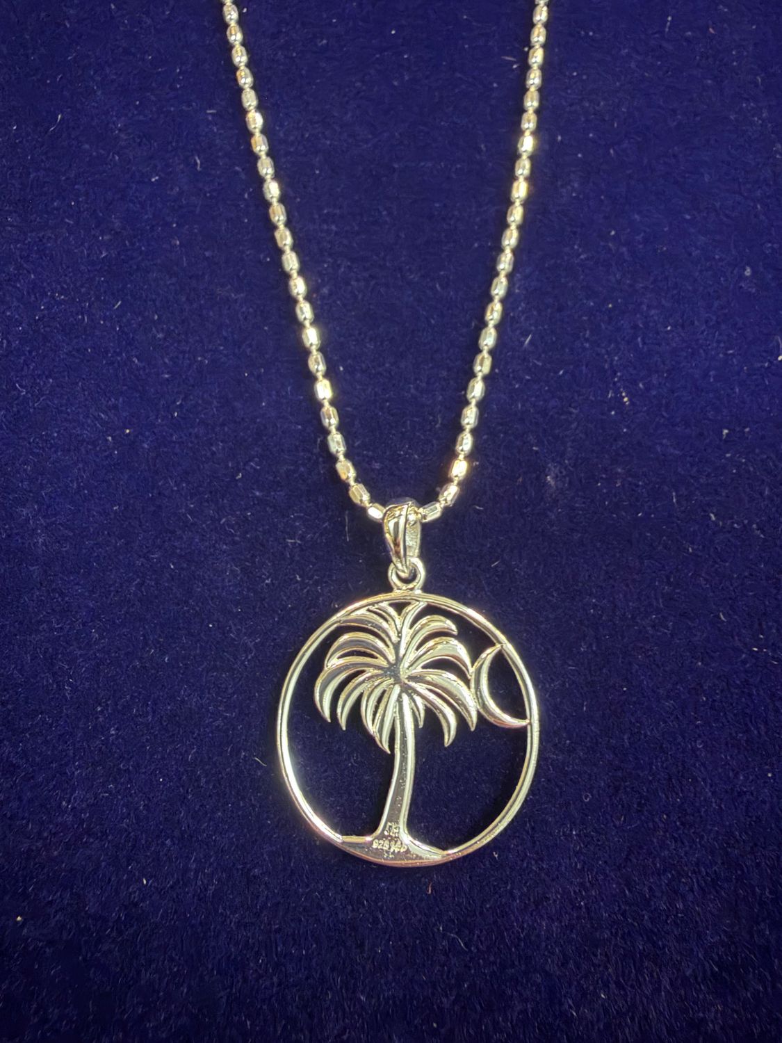 Sterling Silver Palmetto Moon Necklace (Adjustable)