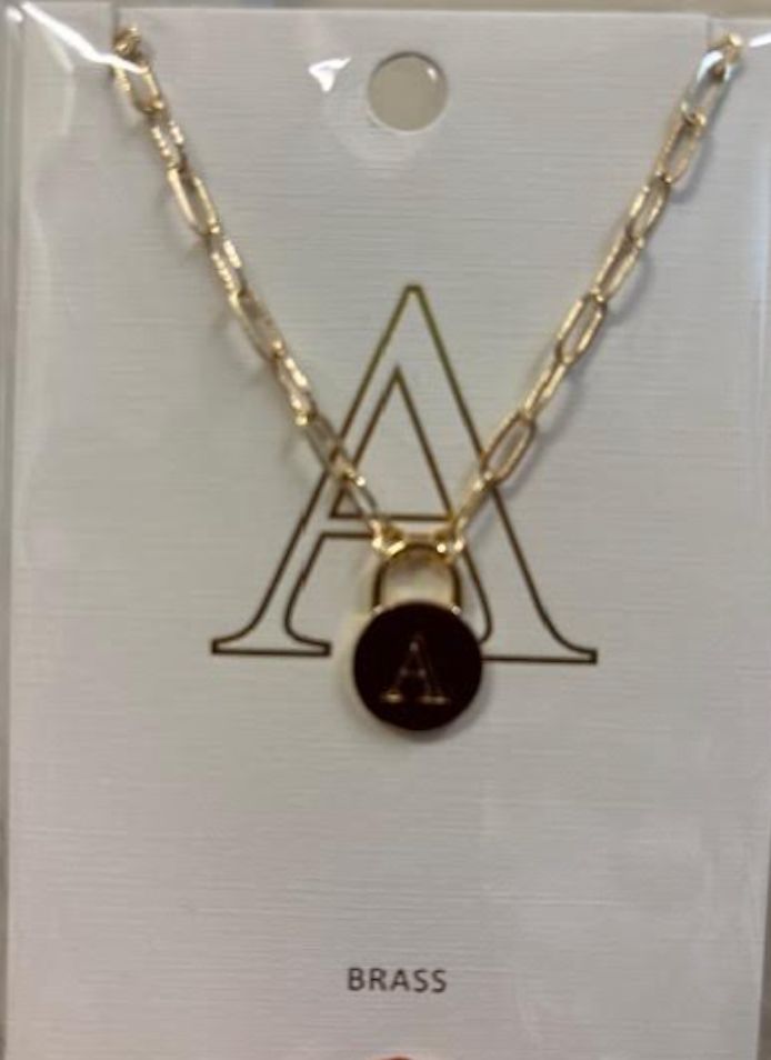 Brass Initial Necklace, Letter: A