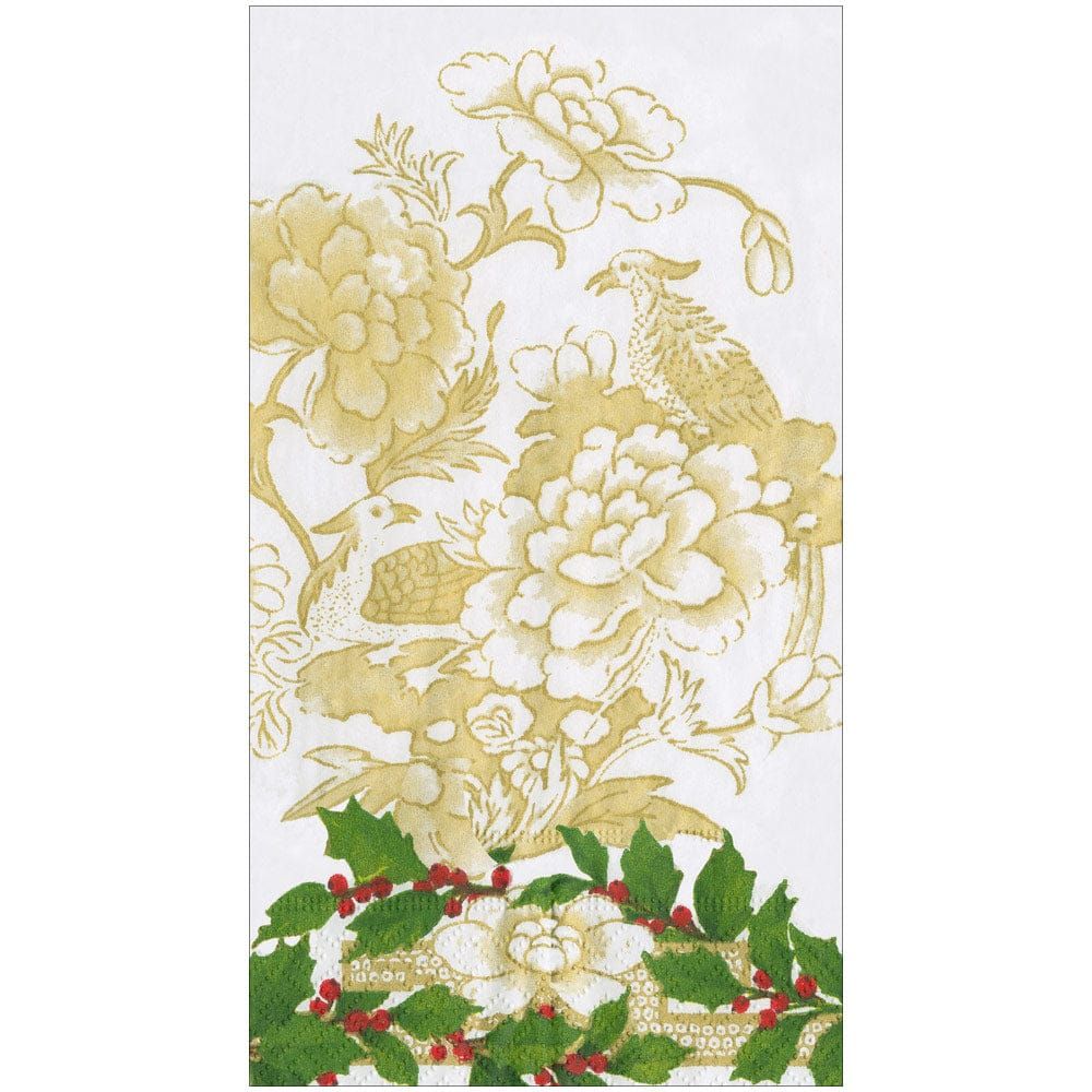 Caspari Holiday Guest Towels, Pattern: Holly Ceramic