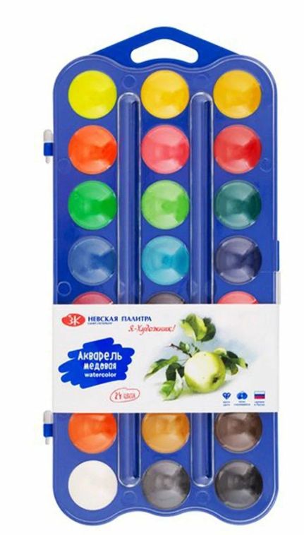 Nevskaya Palitra Honey Watercolours set `Tswetik` contains 24 colours, plastic case, Blue box