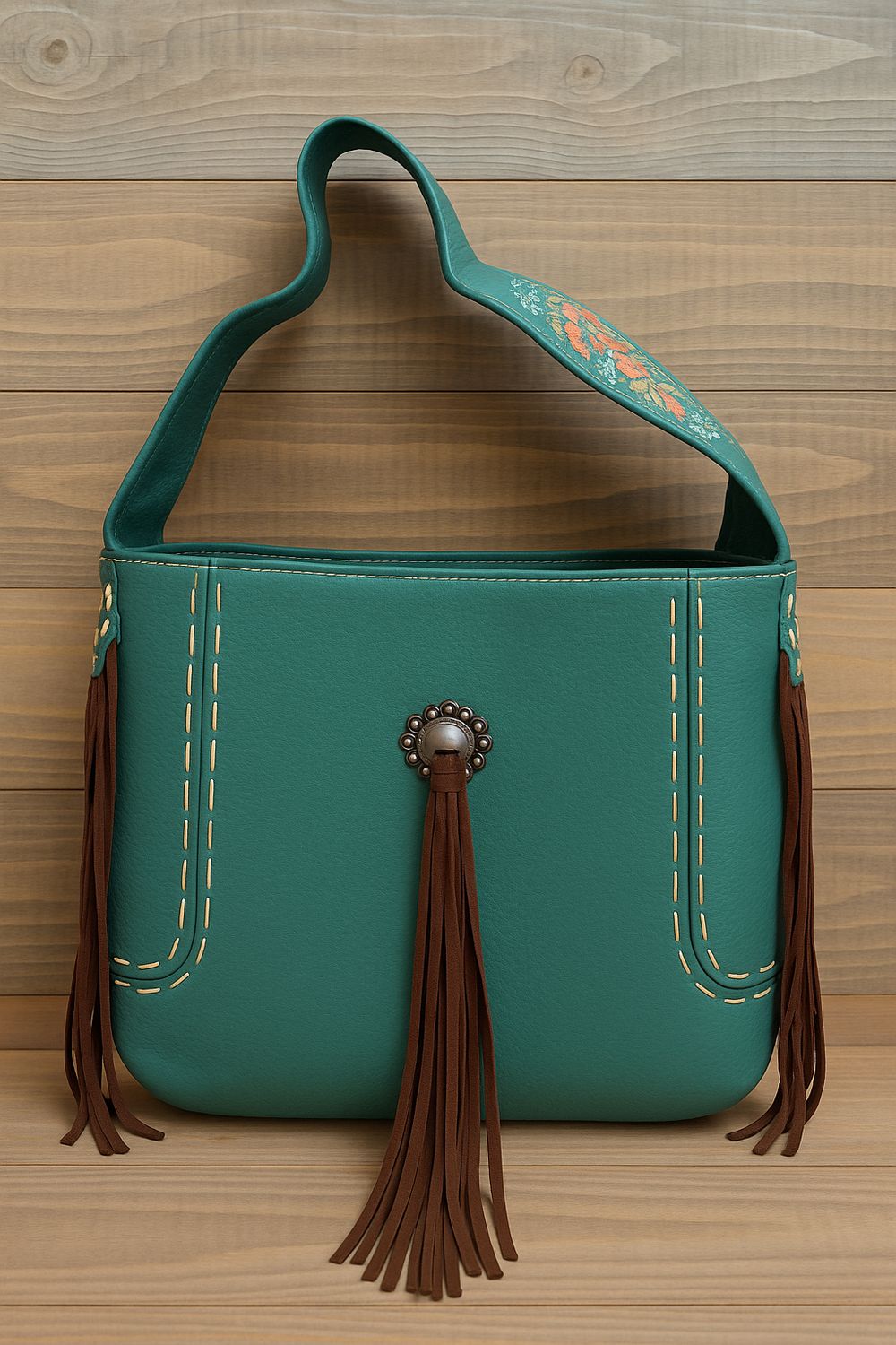Teal Western Tassel Shoulder Bag