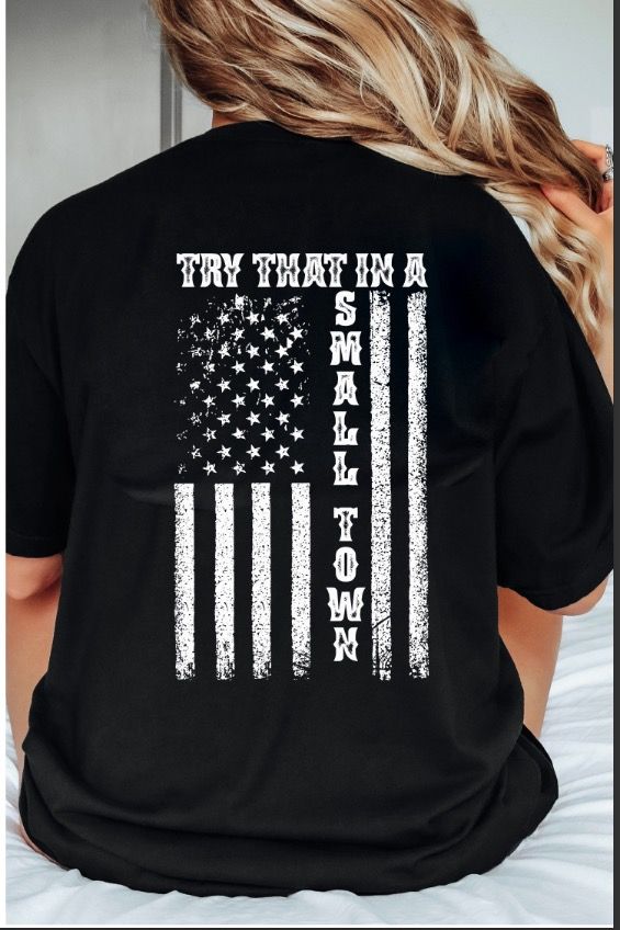 TRY THAT IN A  SMALL TOWN FLAG  (Back)